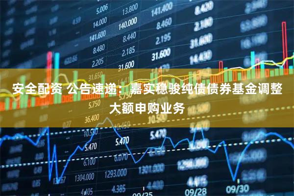 安全配资 公告速递：嘉实稳骏纯债债券基金调整大额申购业务
